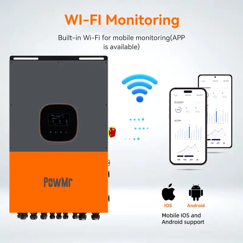 12KW 48V Split Phase Solar Inverter 120Vac/208Vac/240Vac Output Build in MPPT 200A Controller&Wi-Fi Max PV 600Vdc Input