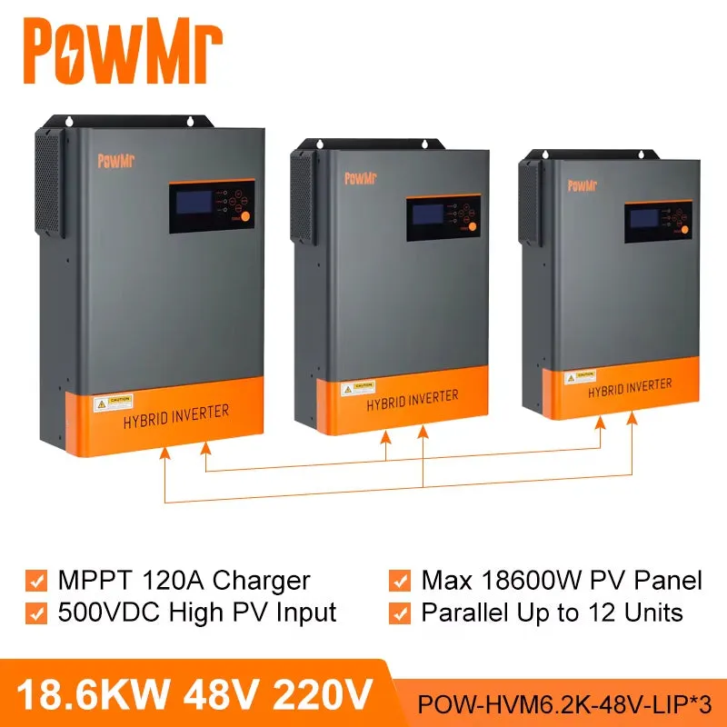 18.6KW Hybrid Solar Inverter 48V 220V/380V 3 Phase Inverter 15KW with MPPT 80A Solar Controller Work without Battery