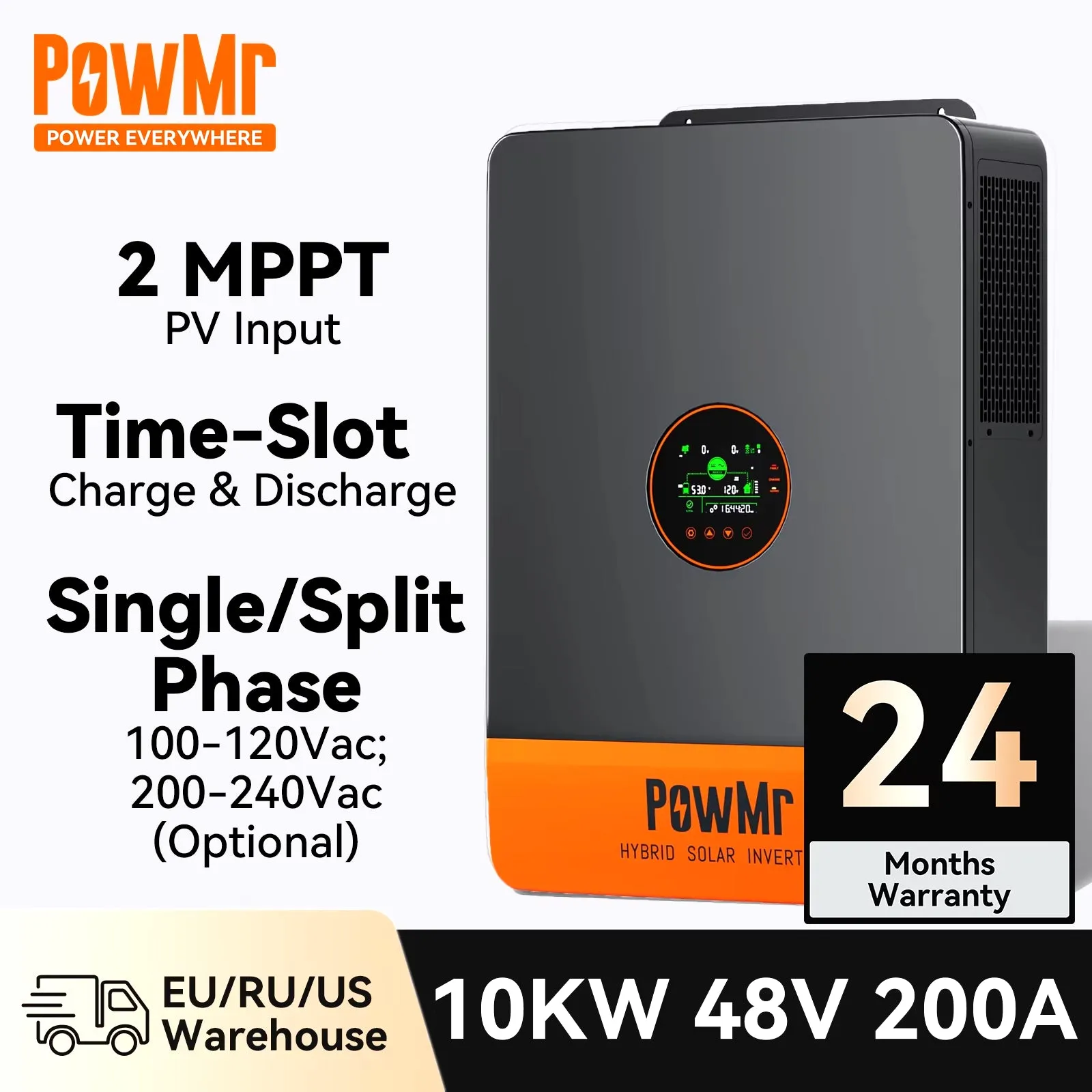 2 MPPT Hybrid Solar Inverter 10KW Split Phase Single Phase MPPT 200A 48V 110V 120V 220V 230V Solar Inverter for Home RV