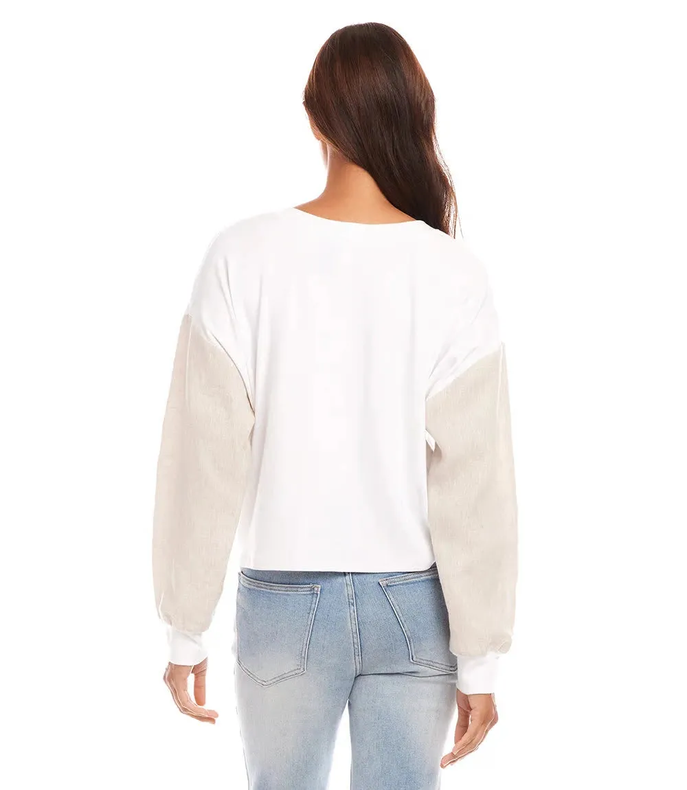 Chiara Contrast Tie Top in Off White with Oat - Karen Kane 1L05525