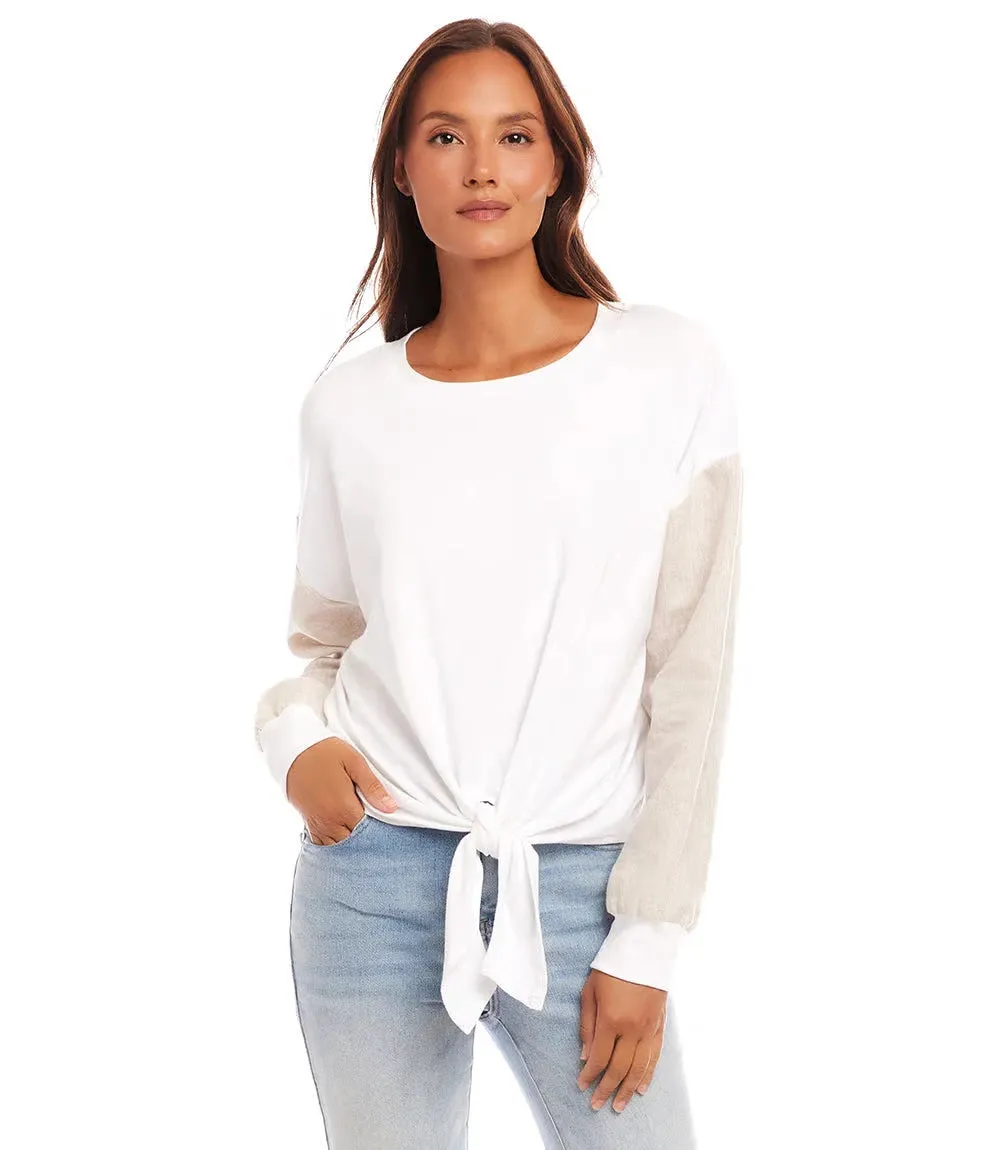 Chiara Contrast Tie Top in Off White with Oat - Karen Kane 1L05525