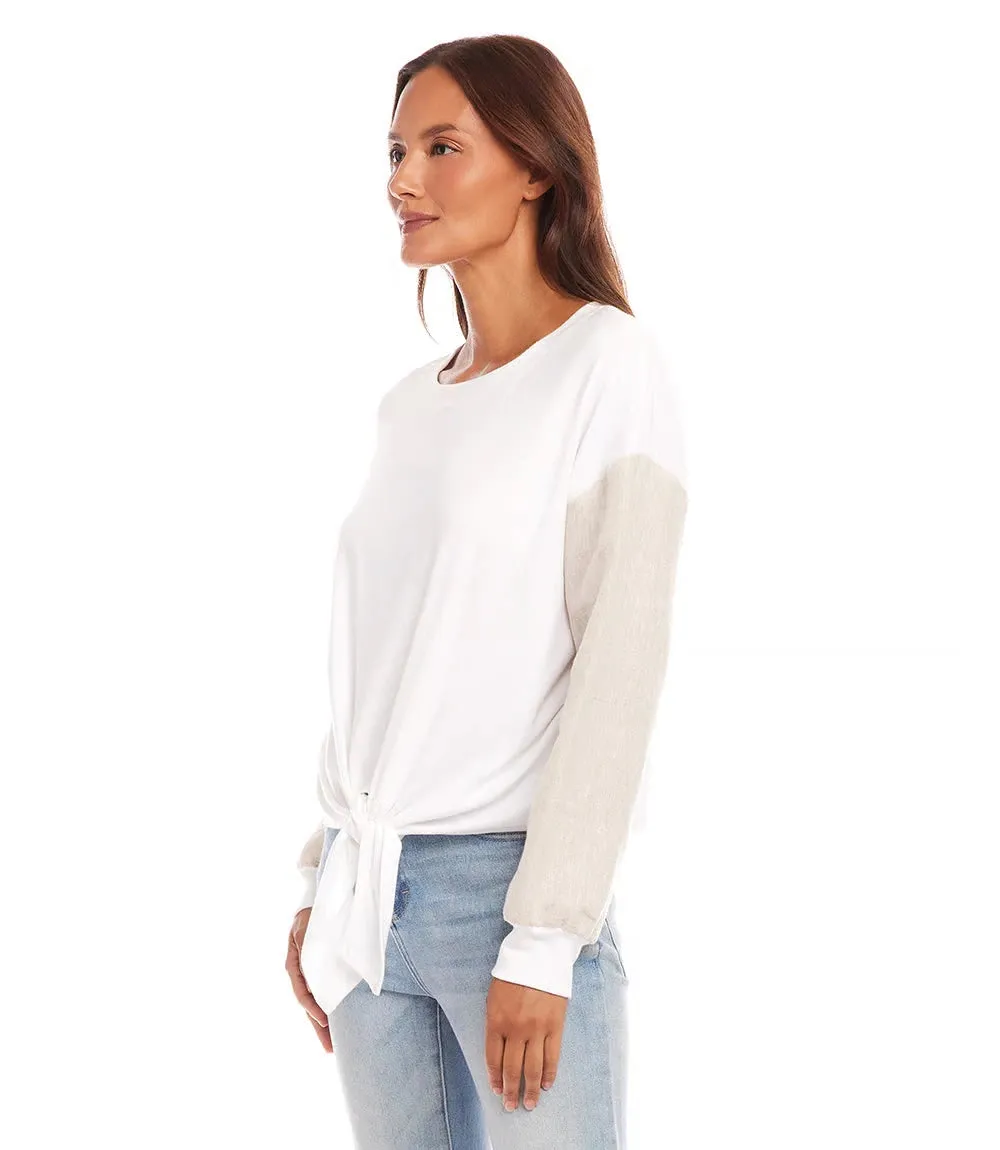Chiara Contrast Tie Top in Off White with Oat - Karen Kane 1L05525