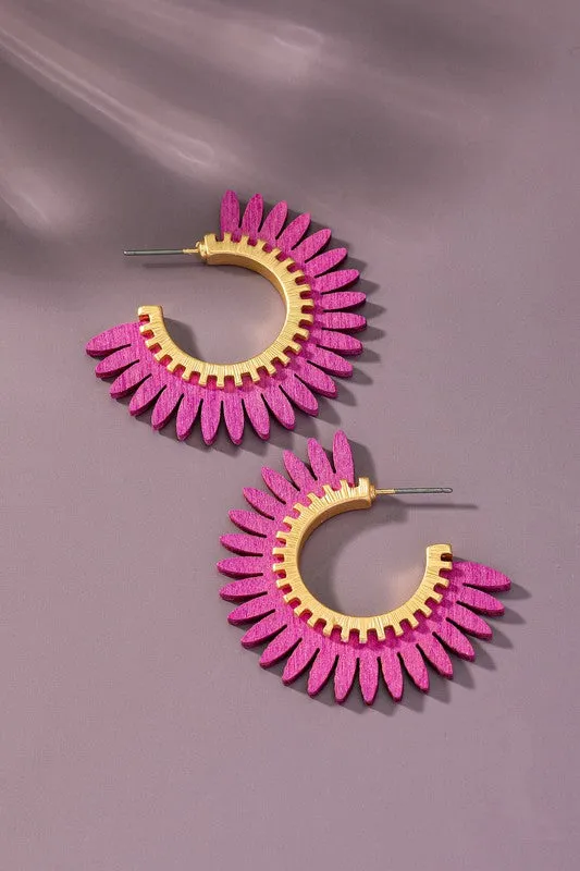 Color coated wood solar ray hoop earrings