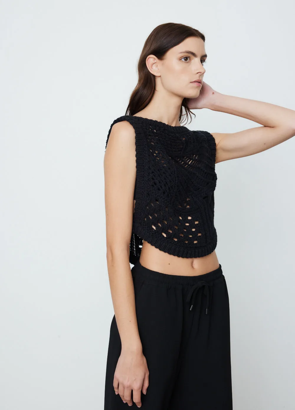 Crochet Knit Vest Black