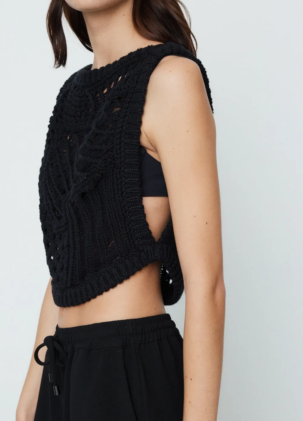 Crochet Knit Vest Black