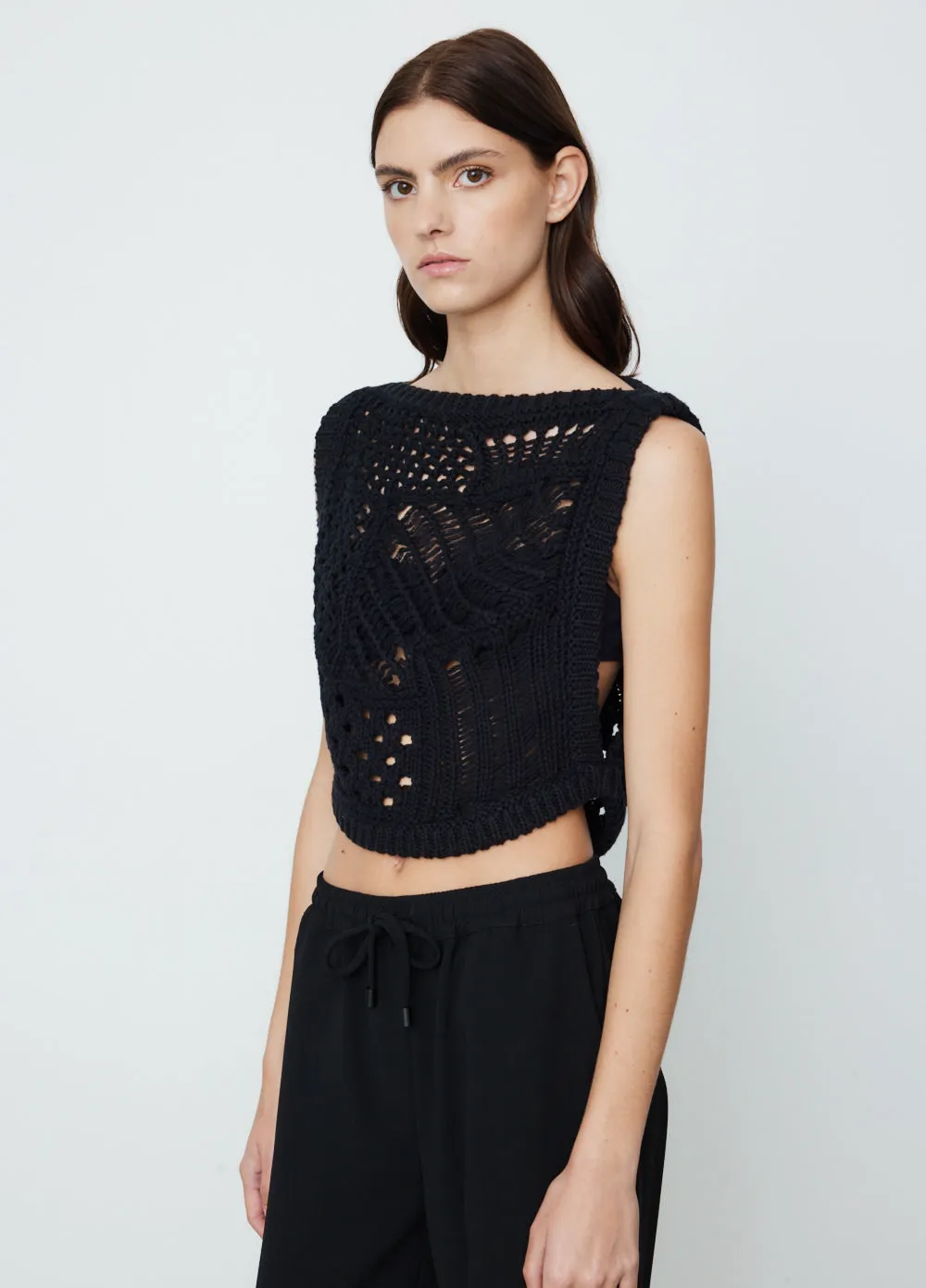 Crochet Knit Vest Black
