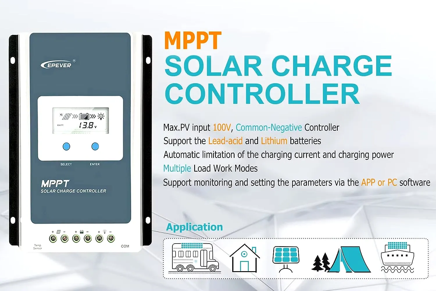 Epever MPPT 40A 30A 20A 10A Solar Charge Controller 12V 24V Auto Solar Panels Regulator Solar Battery Charger Tracer Series