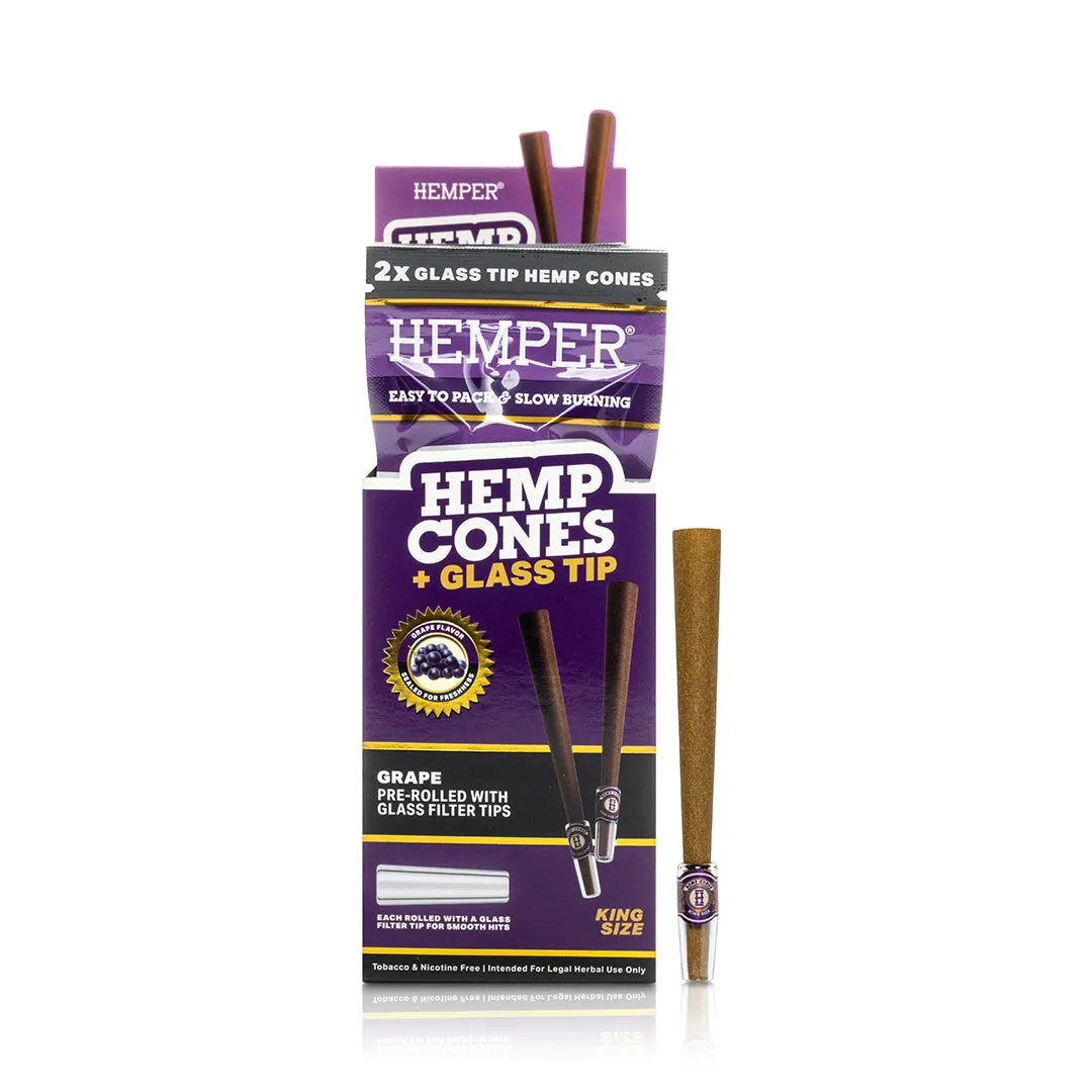 Hemper - King Size Hemp Cones   Glass Tip | 2PK