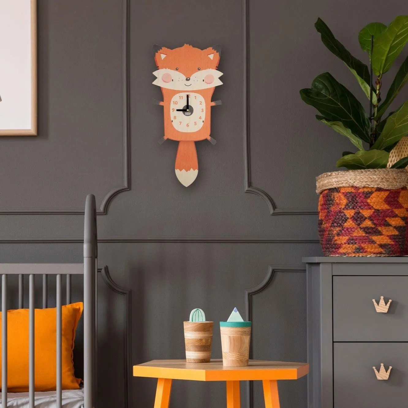 Hunter the Fox Single Pendulum Clock by Birch Robot