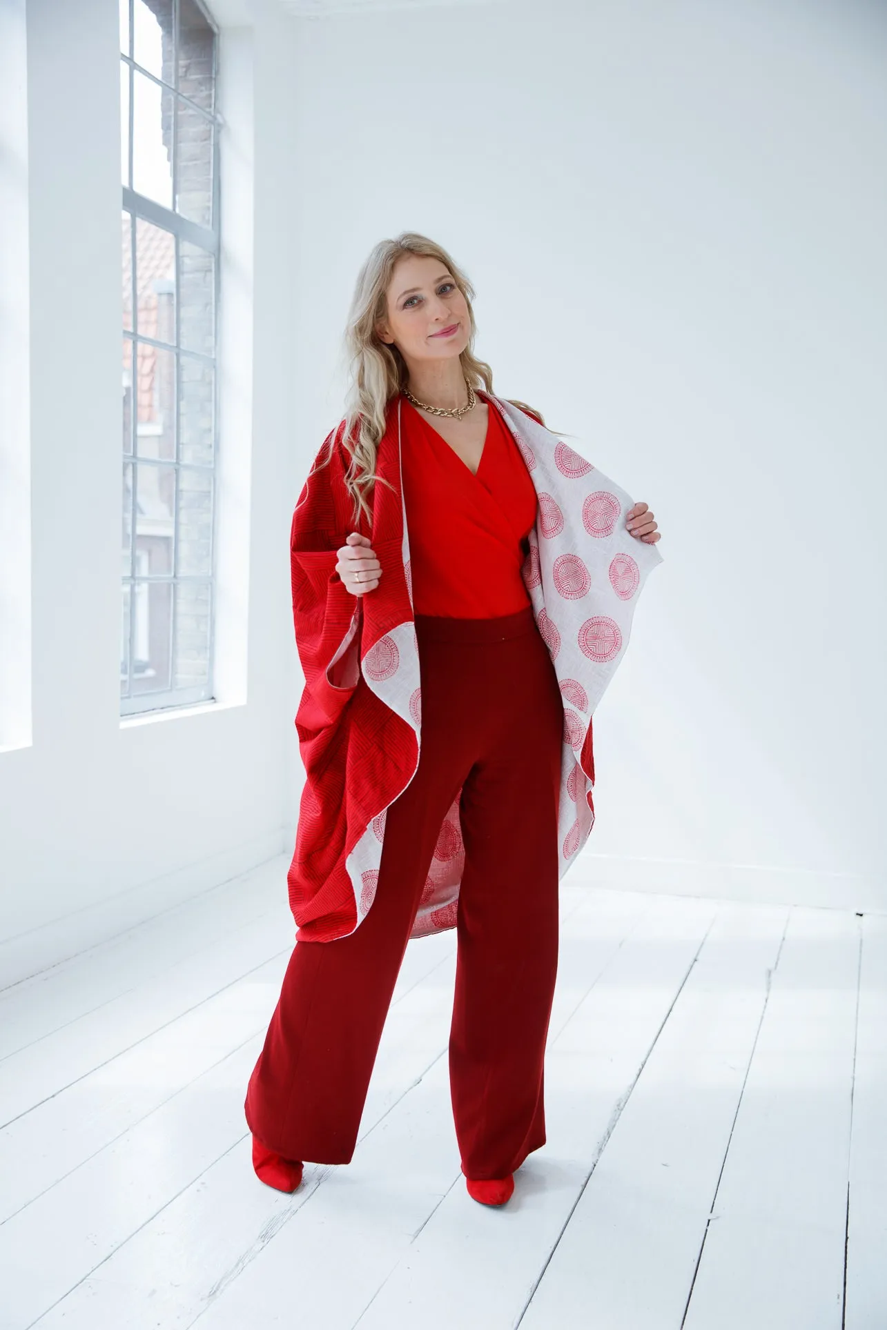 JIVA Premium Quality Cotton Kimono Robe in Fiery Red