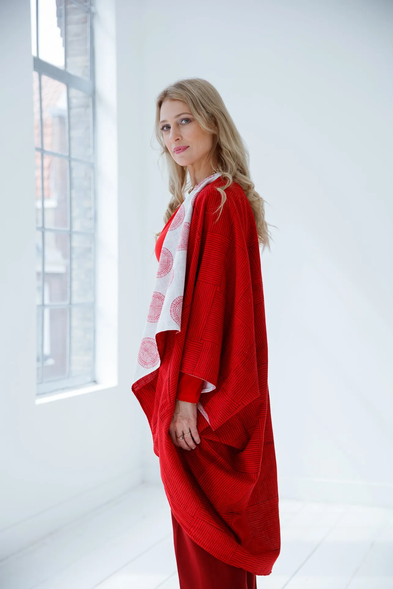 JIVA Premium Quality Cotton Kimono Robe in Fiery Red