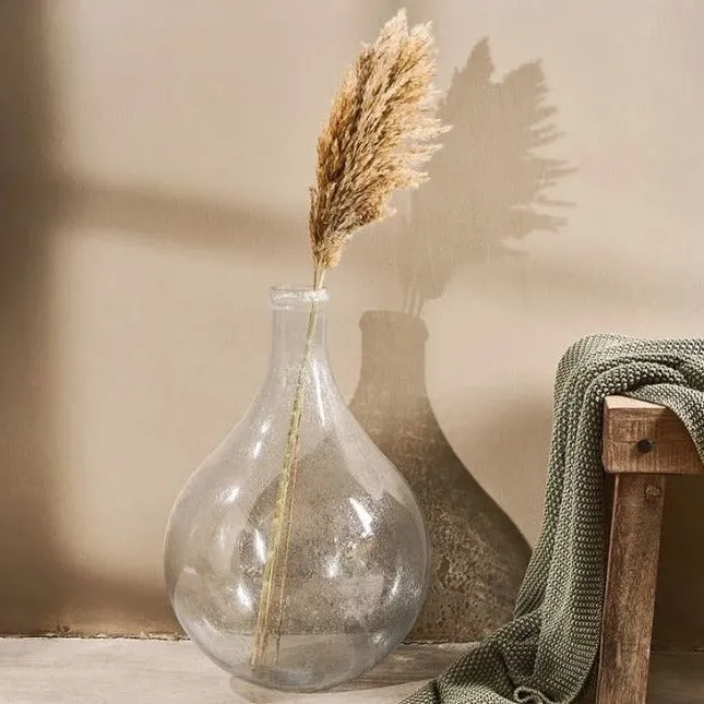 Large Mouth-Blown Recycled Glass Bottle Vase