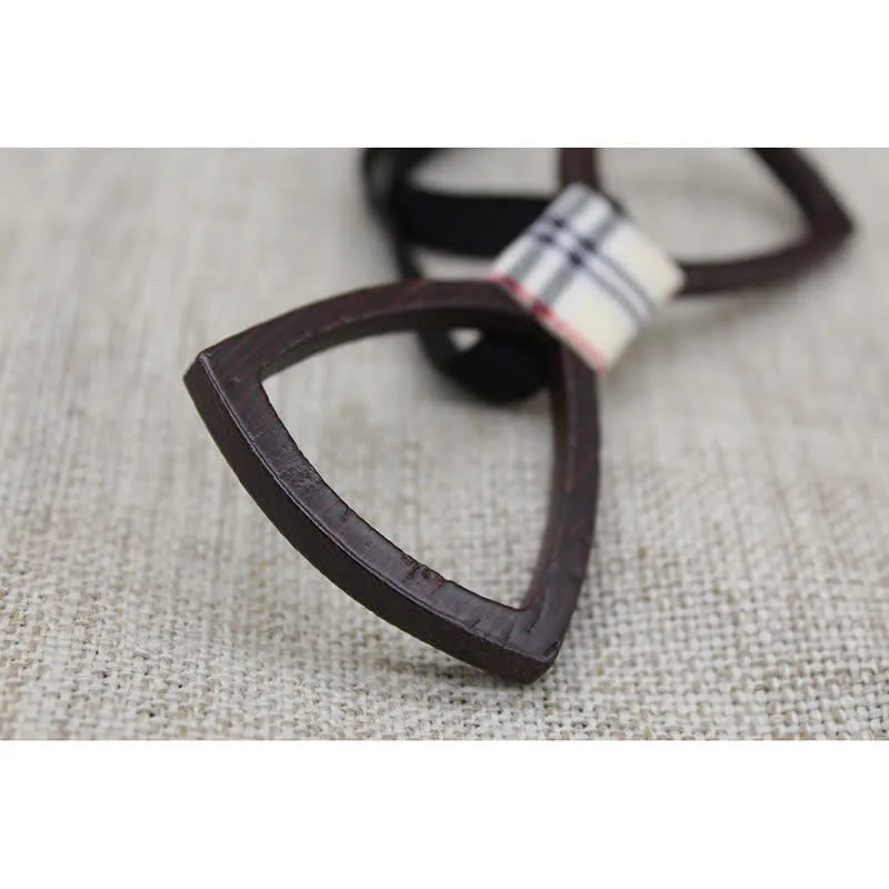 Men's Dark Hollow Glasses Wooden Bow Tie Set