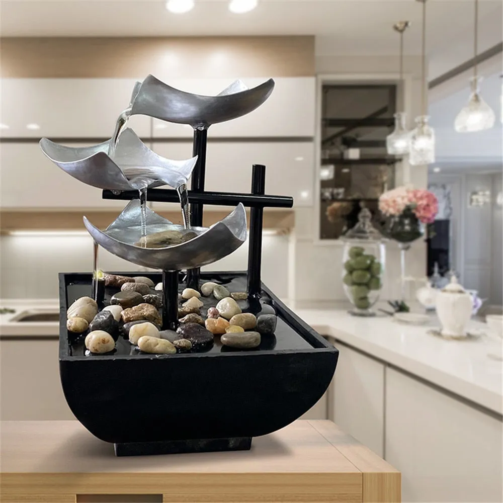 Elegant Minimalist Feng Shui Indoor Flowing Water Fountain with LED Light