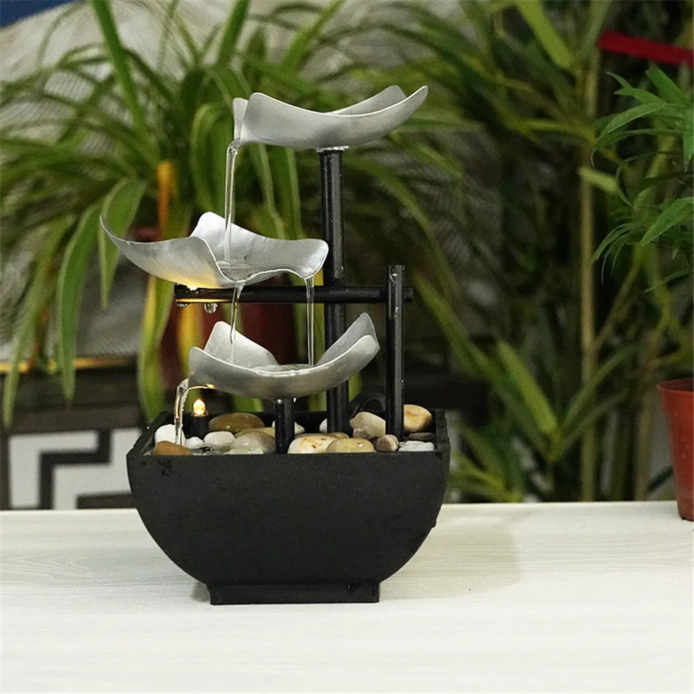 Elegant Minimalist Feng Shui Indoor Flowing Water Fountain with LED Light