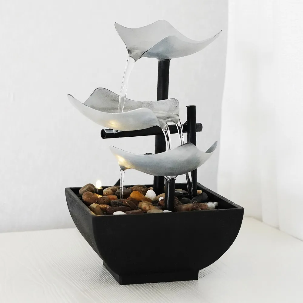 Elegant Minimalist Feng Shui Indoor Flowing Water Fountain with LED Light