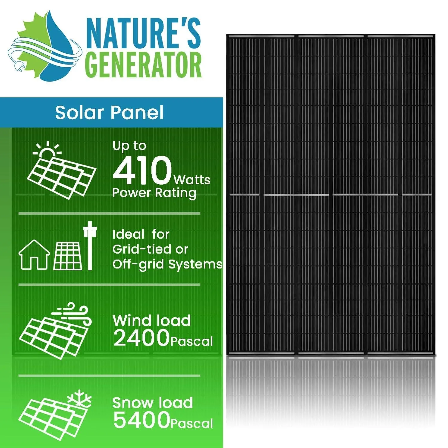 Nature's Generator - 410 Watt Monocrystalline Solar Panel (2 Pack)