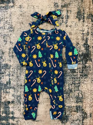 Navy Kids Christmas Eve 2 Way Zip Bamboo PJS