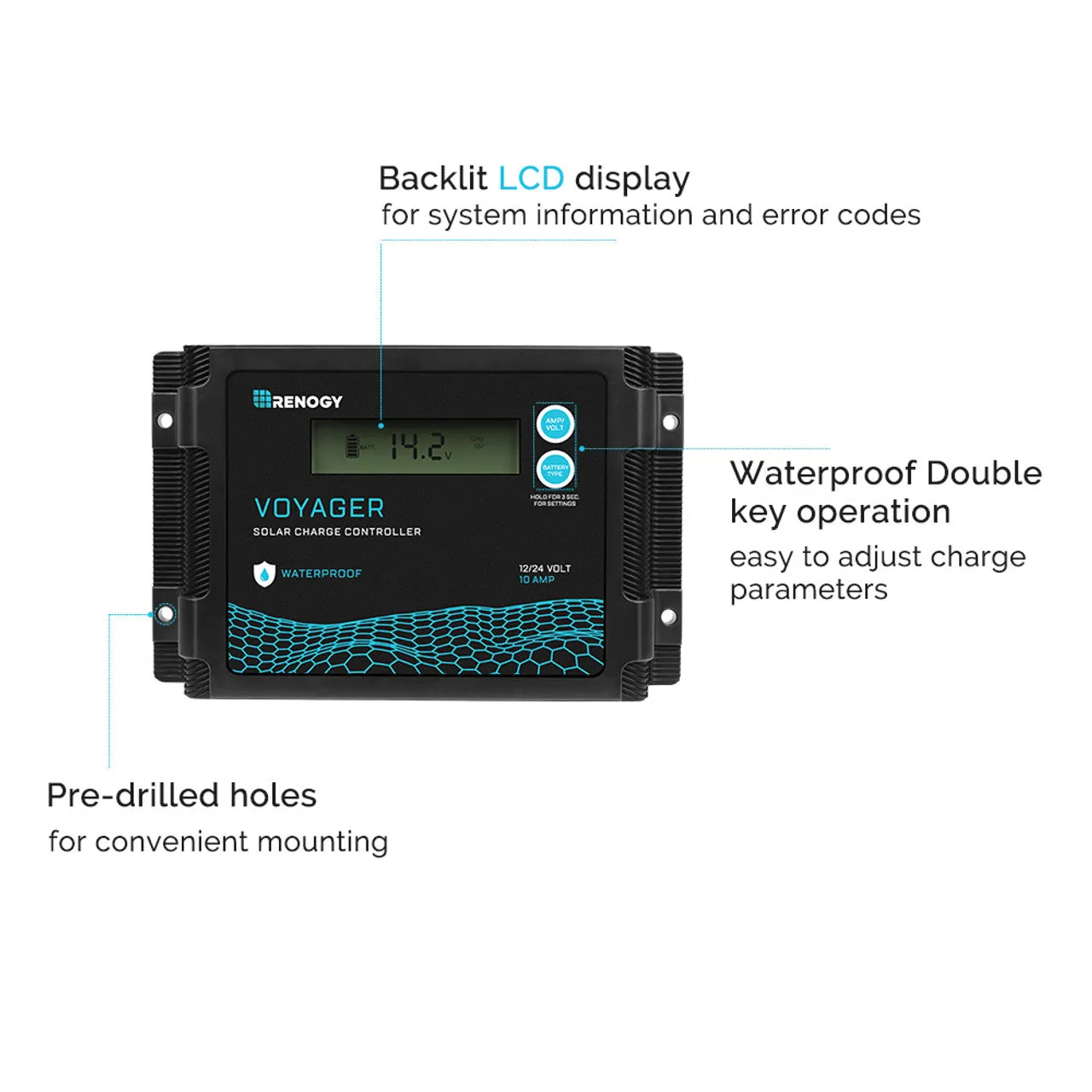 New Edition Voyager 10A PWM Waterproof Solar Charge Controller