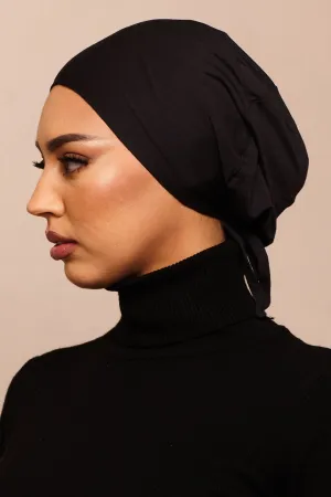 Satin-Blend Jet Black Bamboo Jersey Hijab Cap