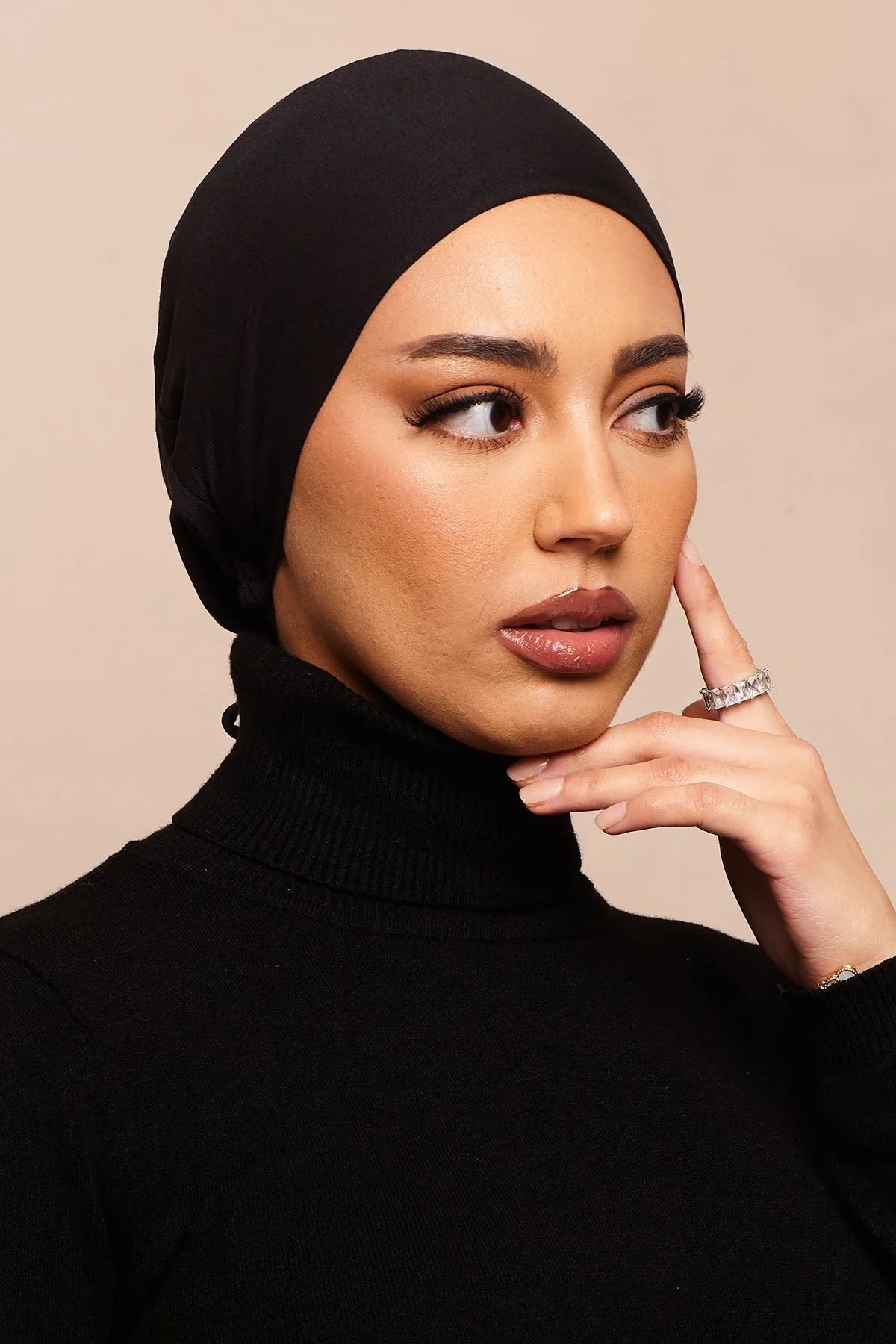 Satin-Blend Jet Black Bamboo Jersey Hijab Cap