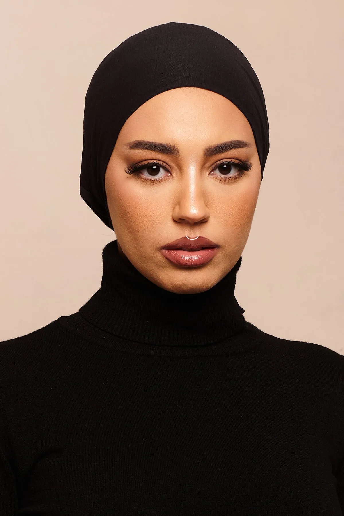 Satin-Blend Jet Black Bamboo Jersey Hijab Cap