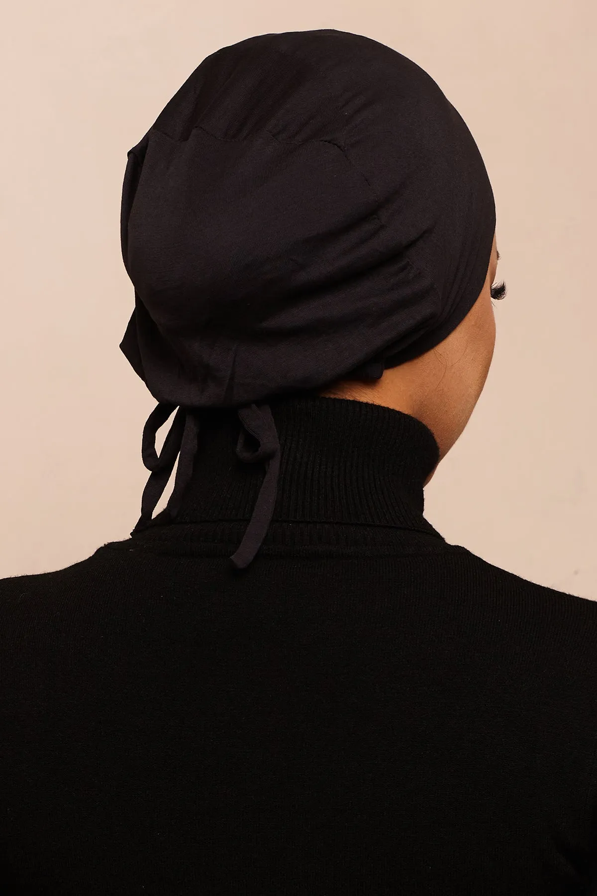 Satin-Blend Jet Black Bamboo Jersey Hijab Cap