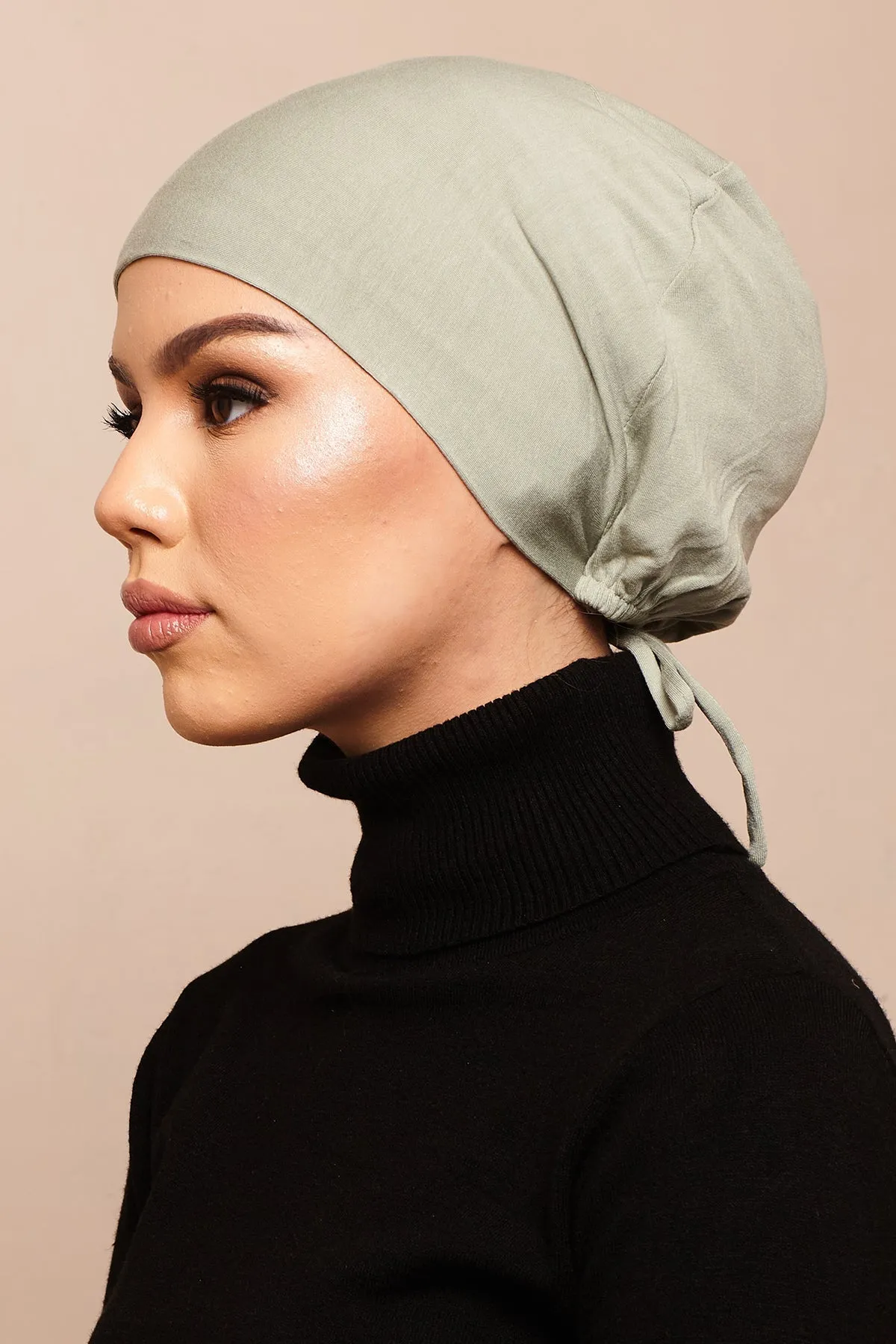 Satin-Blend Shadow Khaki Bamboo Jersey Hijab Cap
