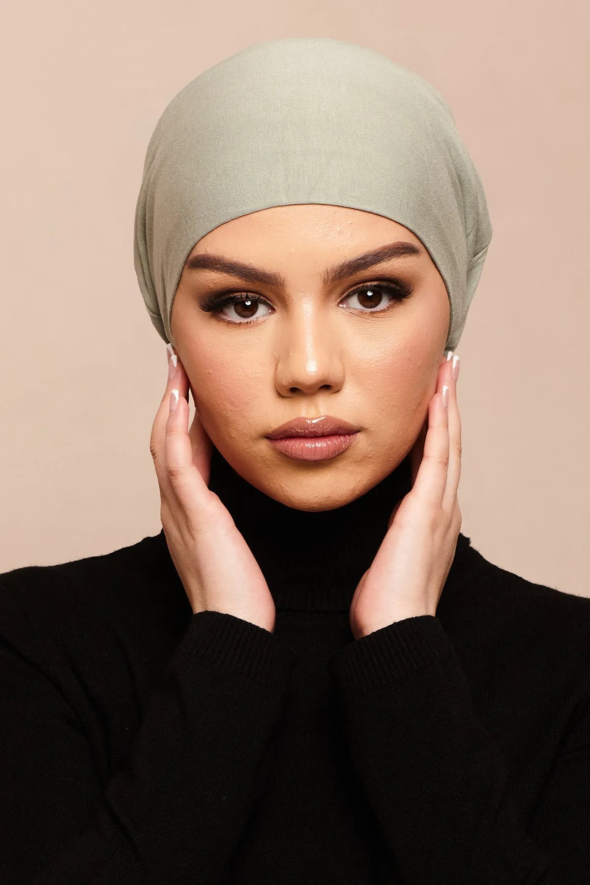 Satin-Blend Shadow Khaki Bamboo Jersey Hijab Cap