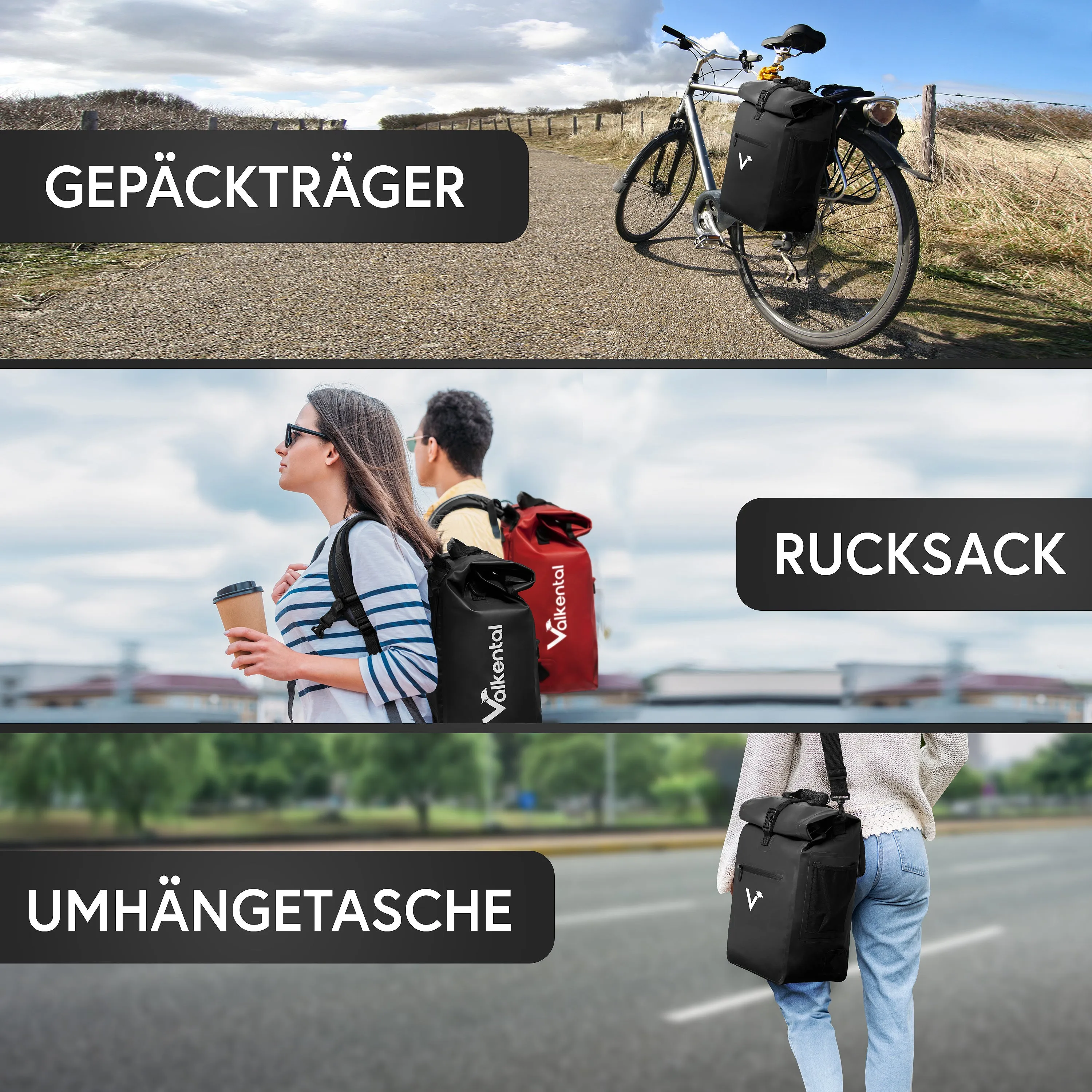 ValkOne 3in1 Fahrradtasche - perfekt für deinen Alltag! | Bundle